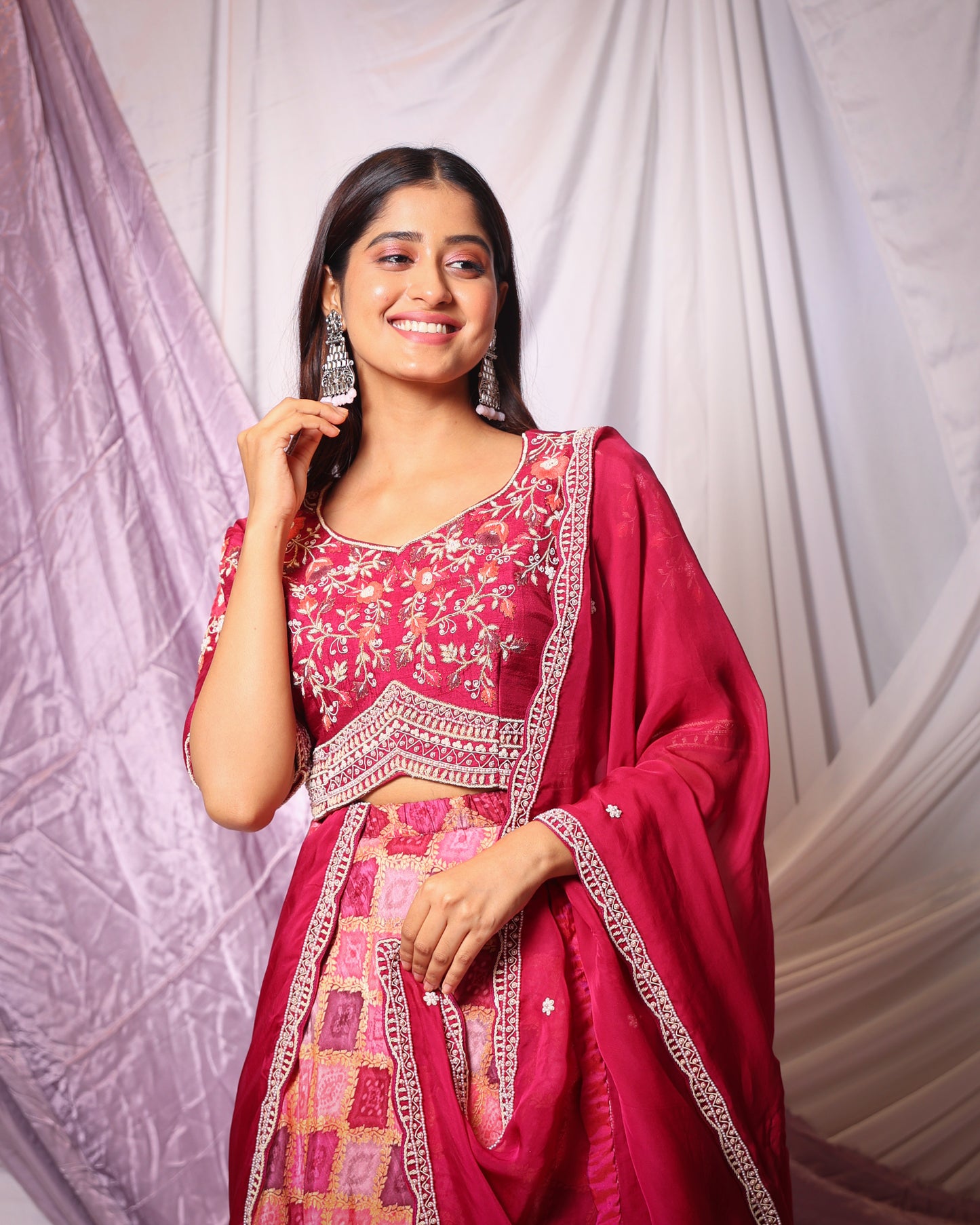 ZARDOSI PEARL WORK BLOUSE, PATTERNED DIGITAL PRINT BANARASI SKIRT AND DUPATTA