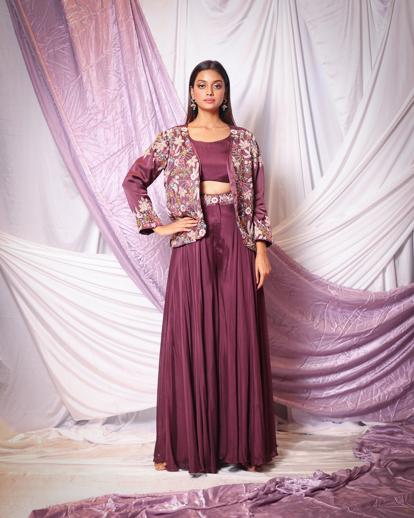 ZARDOSI WORK JACKET WITH PLEATED PALAZZO PANTS