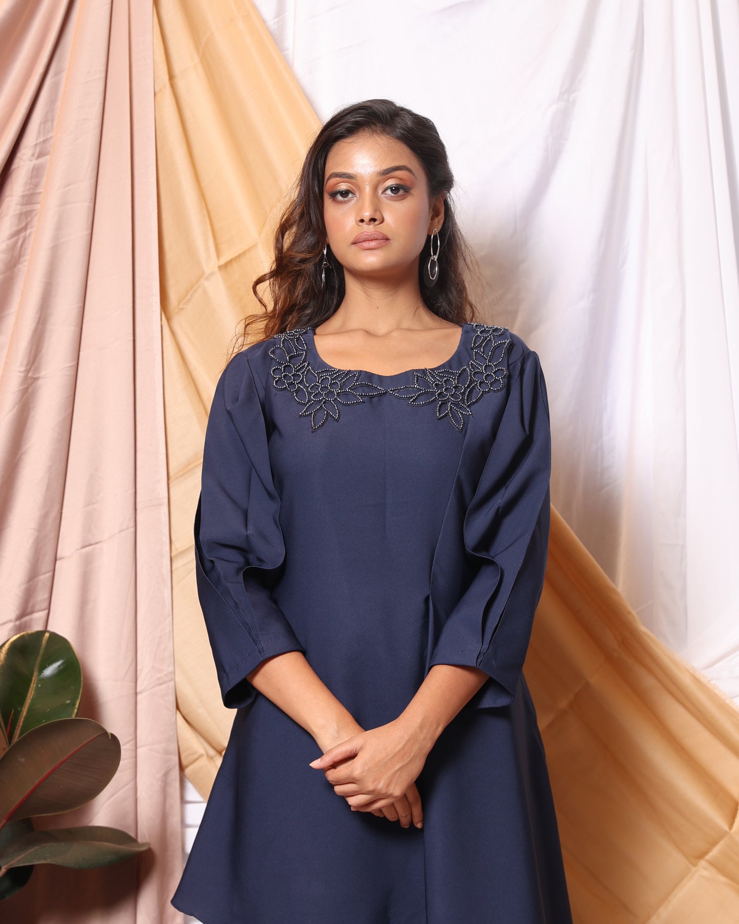 MINIMALIST CUT-WORK EMBROIDERED TUNIC AND FLARED PANTS CO-ORD SET