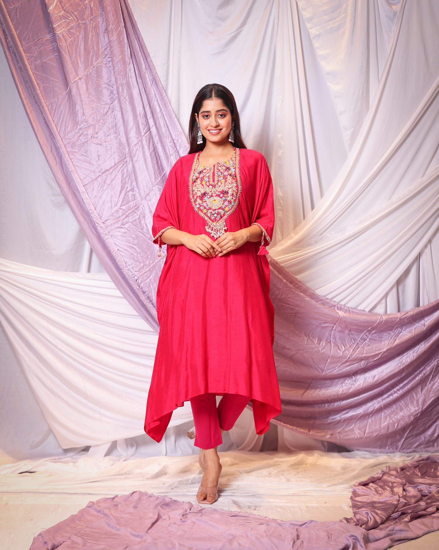 EMBROIDERED YOLK KAFTAN KURTA AND PANT SET