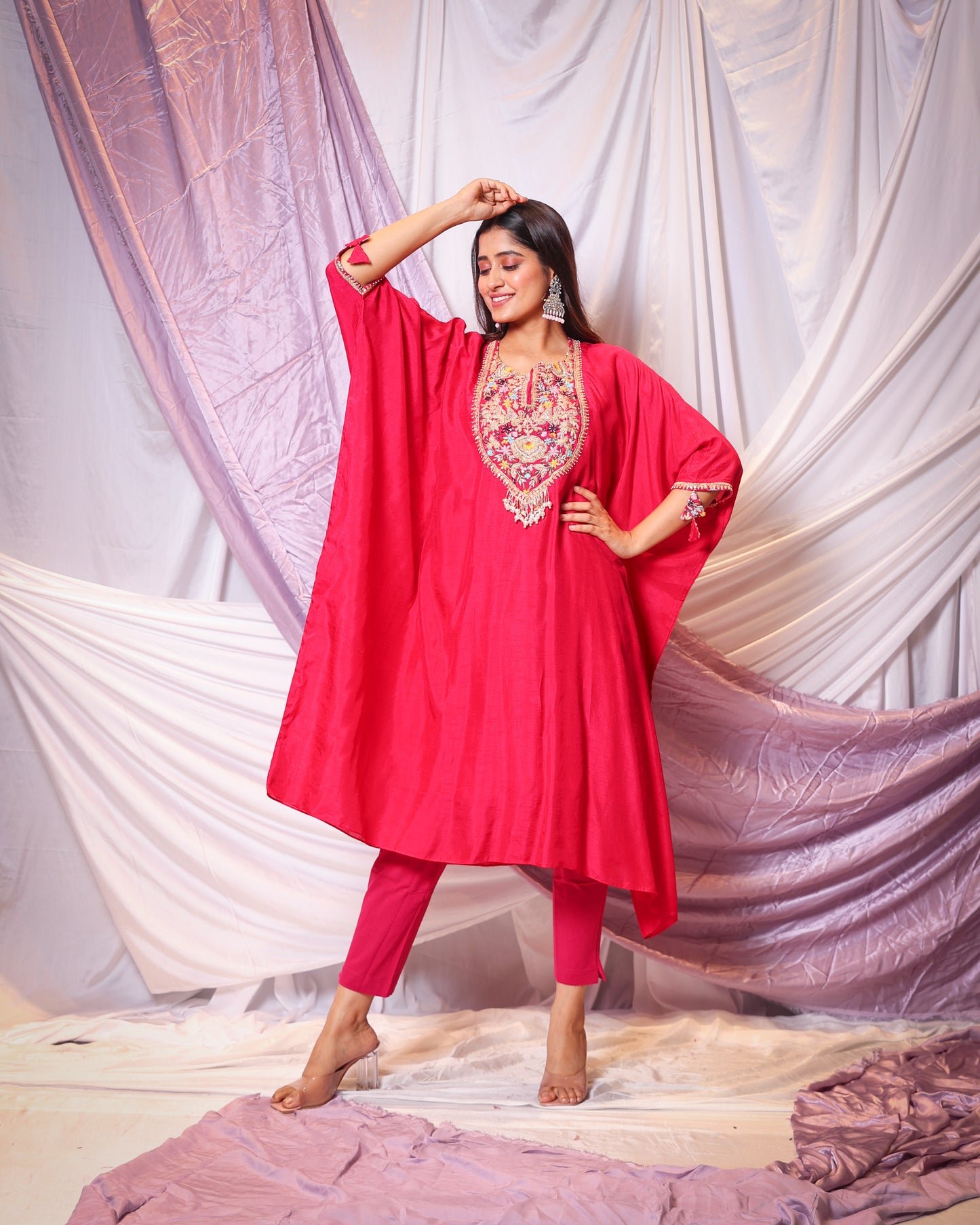 EMBROIDERED YOLK KAFTAN KURTA AND PANT SET