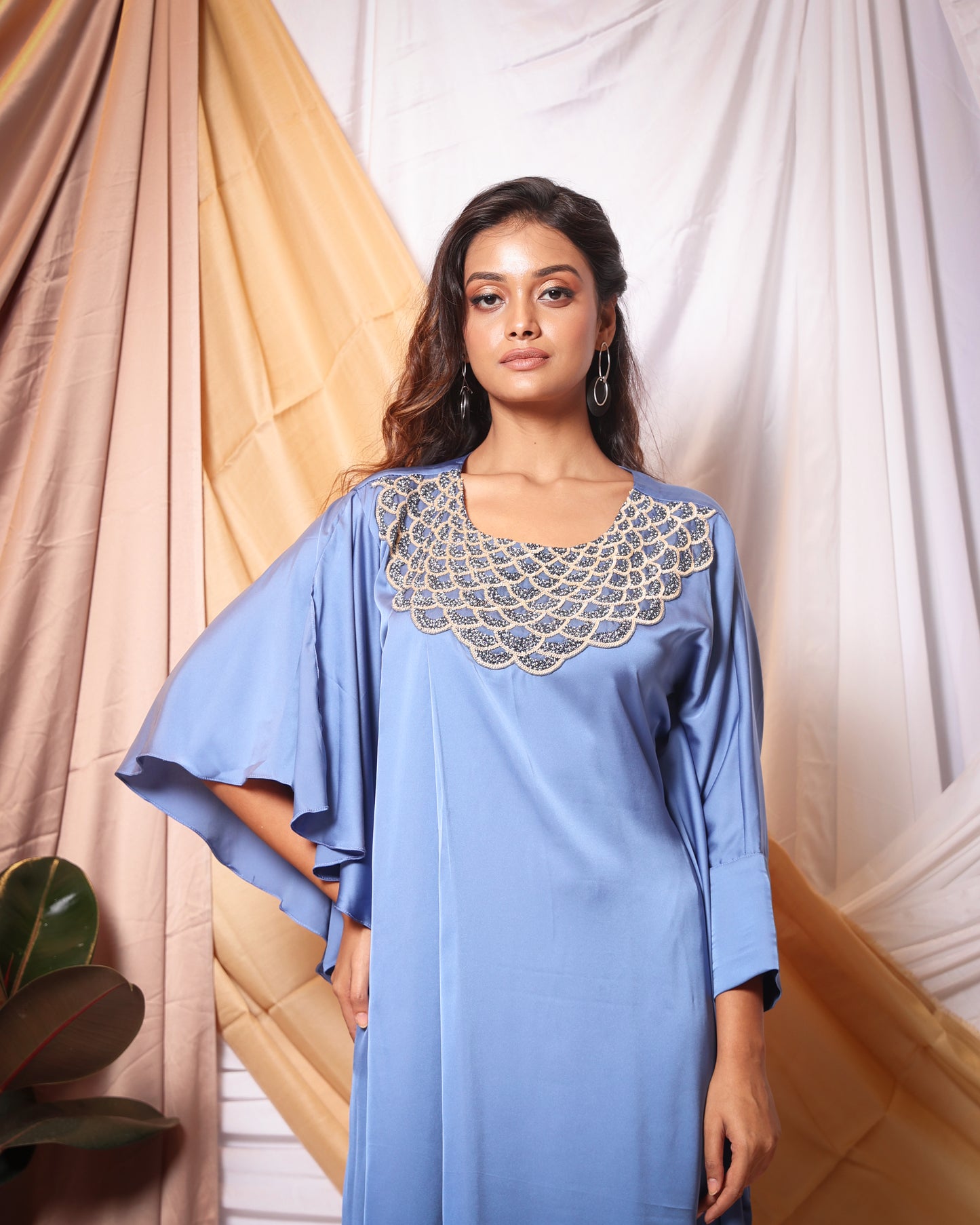 TIKI WORK TUNIC WITH BELL SLEEVES AND STRAIGHT PANTS CO-ORD SET