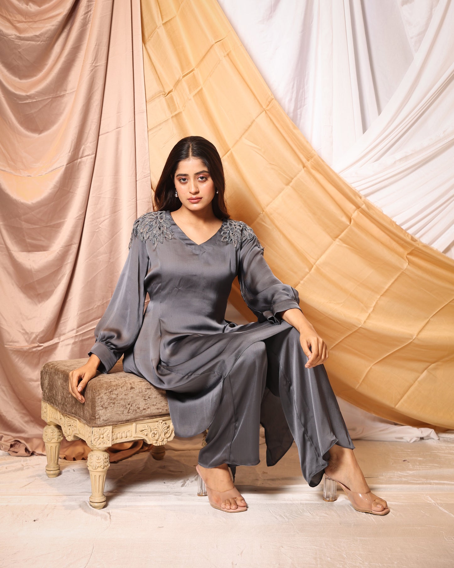 LEAF CUT WORK TUNIC AND PANT CO-ORD SET