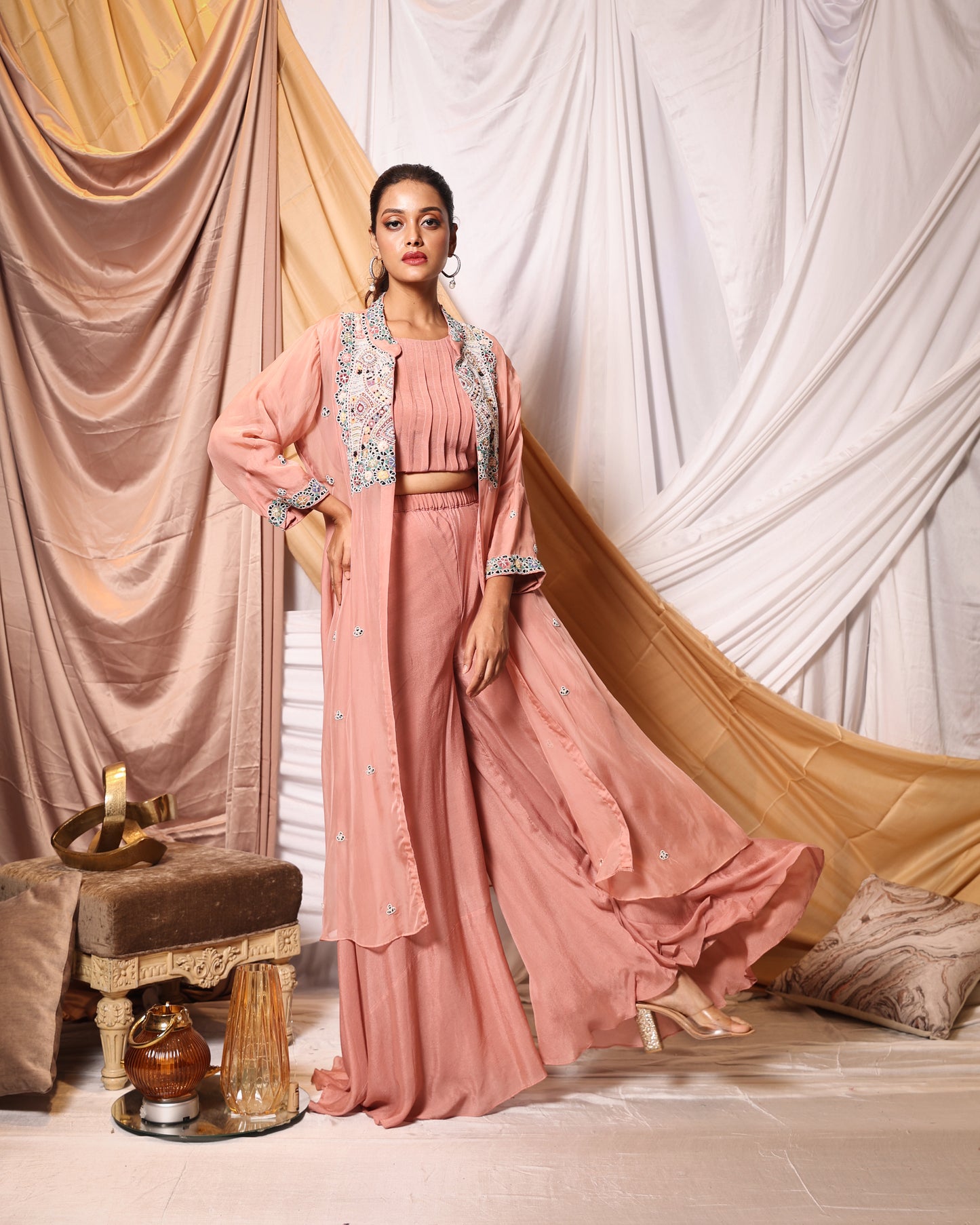 COLOURFUL EMBROIDERED JACKET AND PALAZZO PANTS