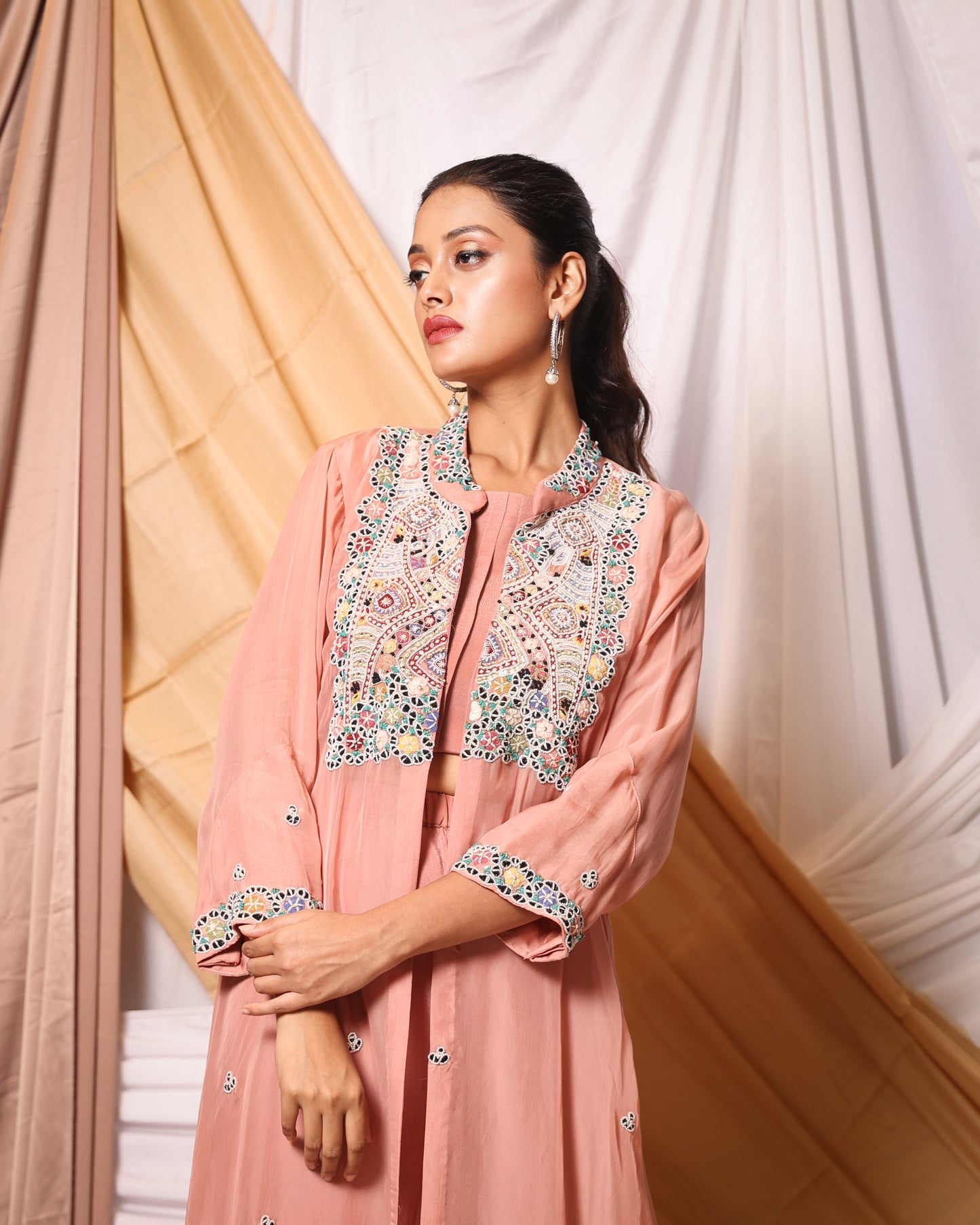 COLOURFUL EMBROIDERED JACKET AND PALAZZO PANTS