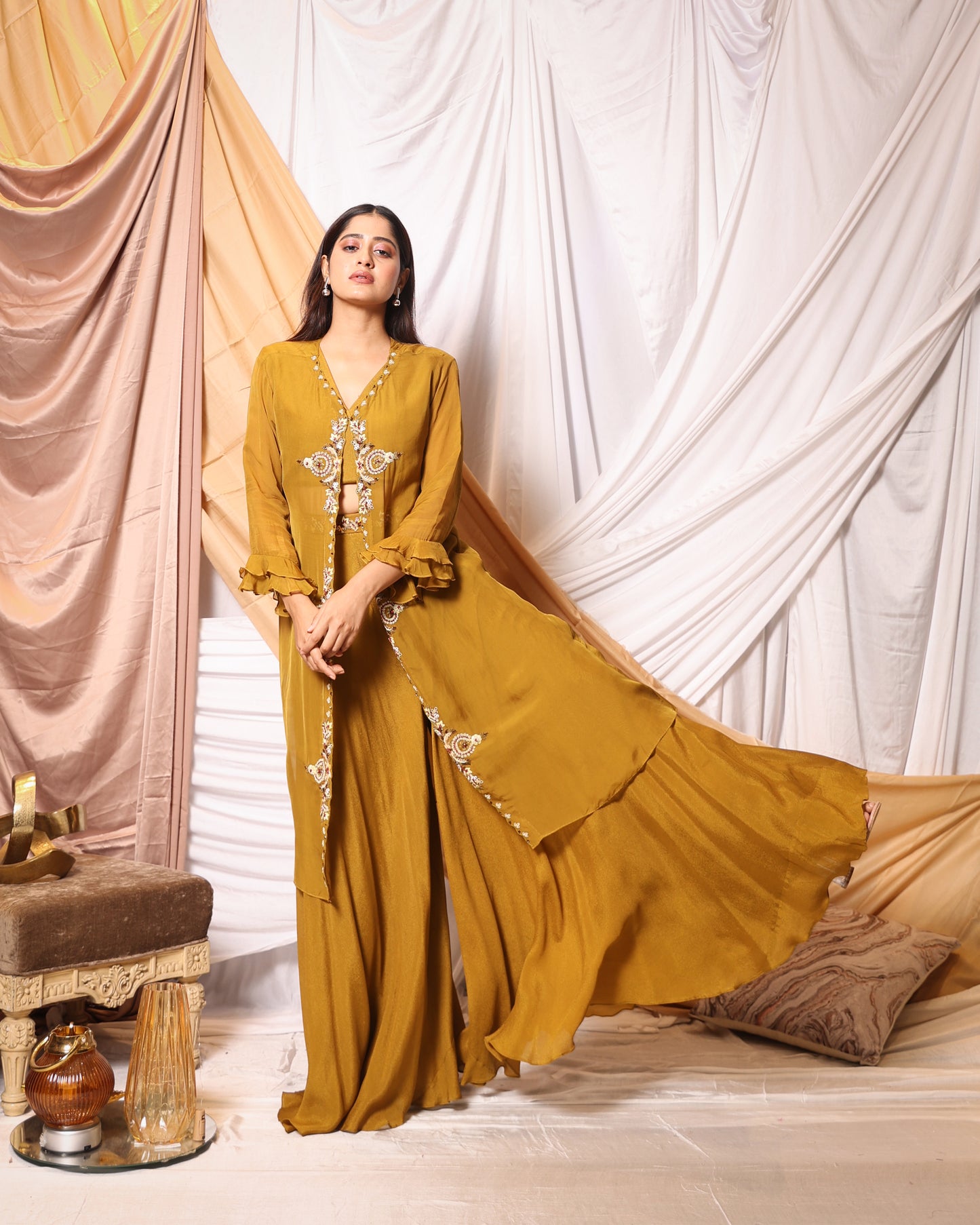 ZARDOSI THREAD WORK JACKET AND PALAZZO PANT SET