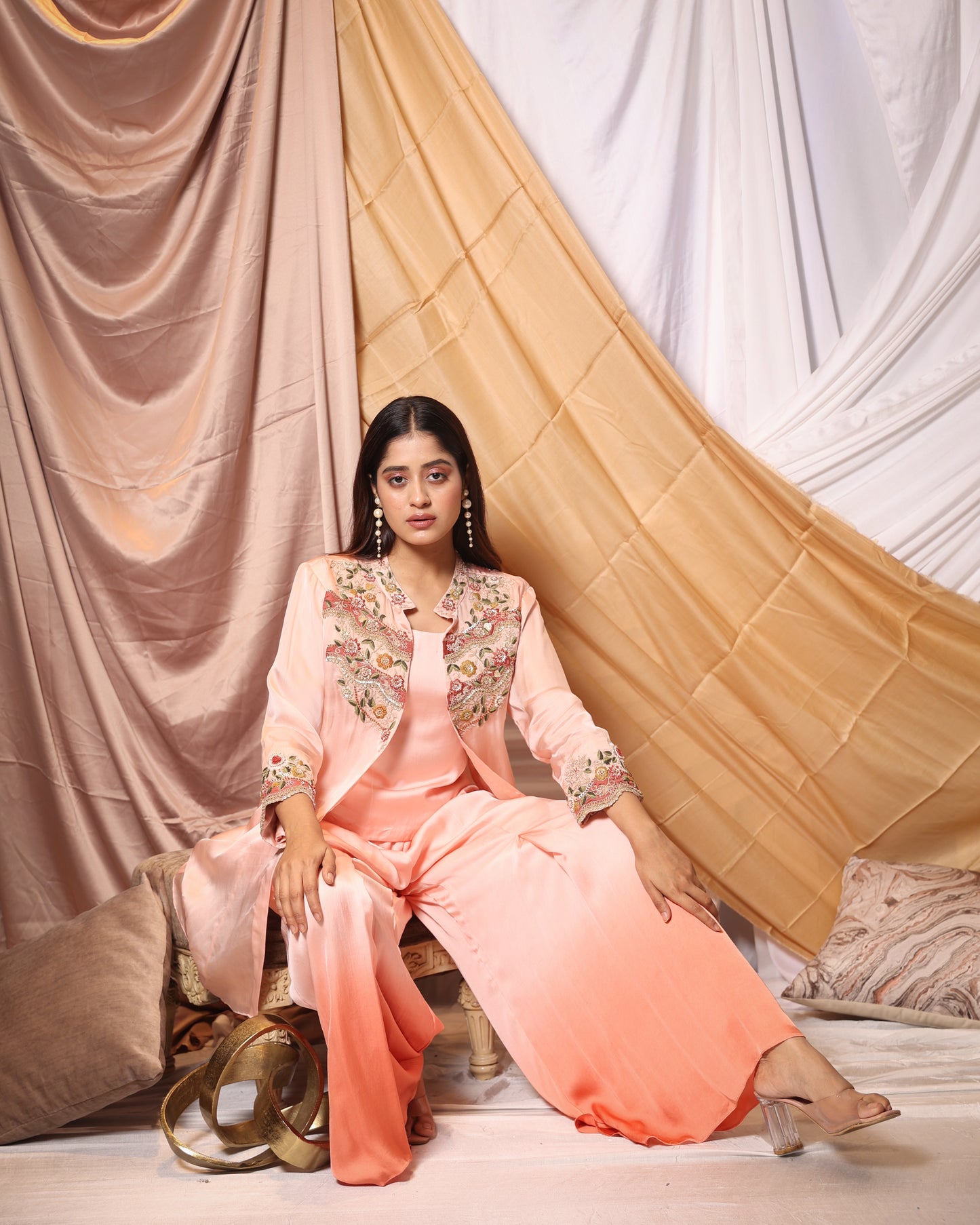 ZARDOSI WORK JACKET WITH SHADED PALAZZO PANTS