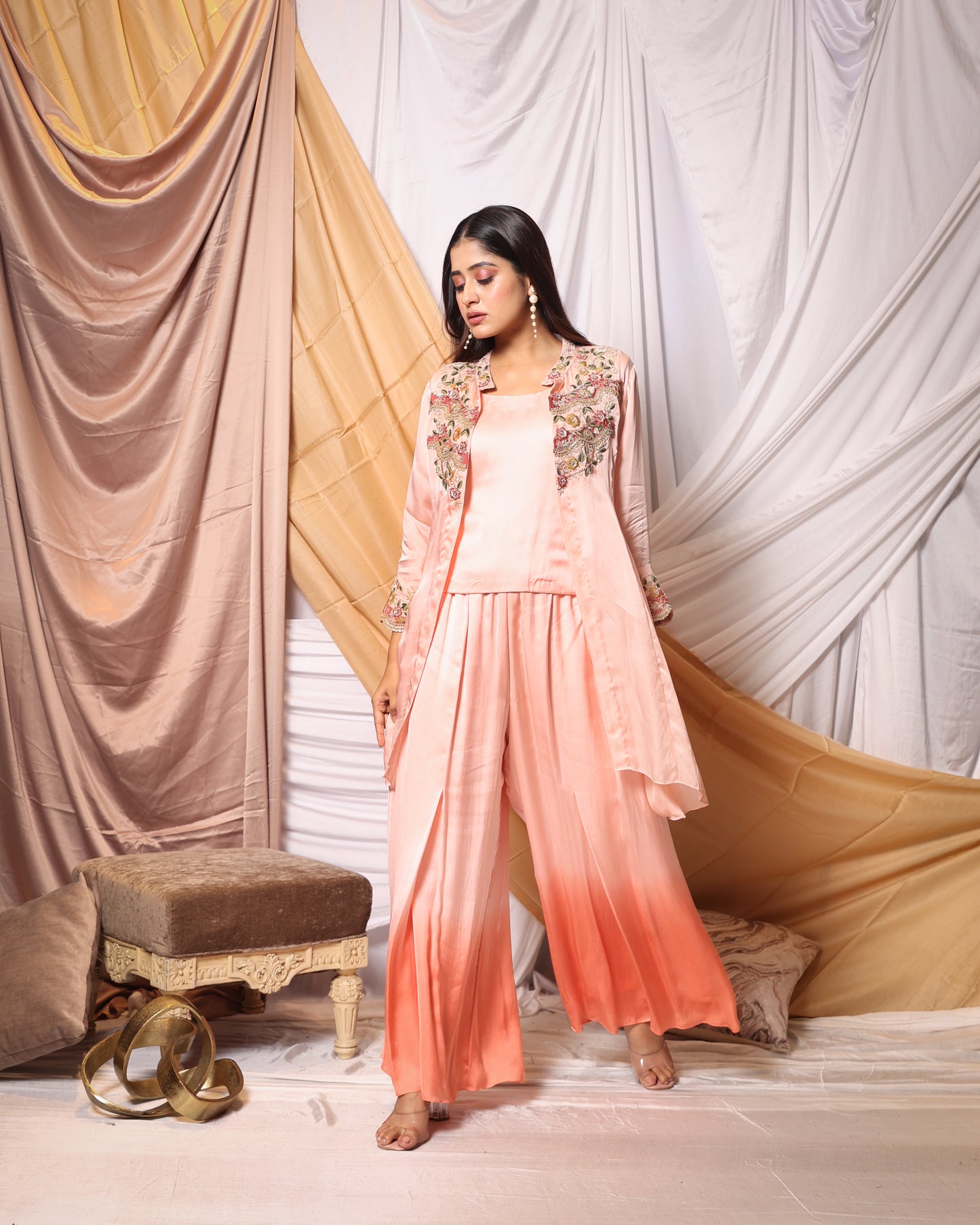 ZARDOSI WORK JACKET WITH SHADED PALAZZO PANTS