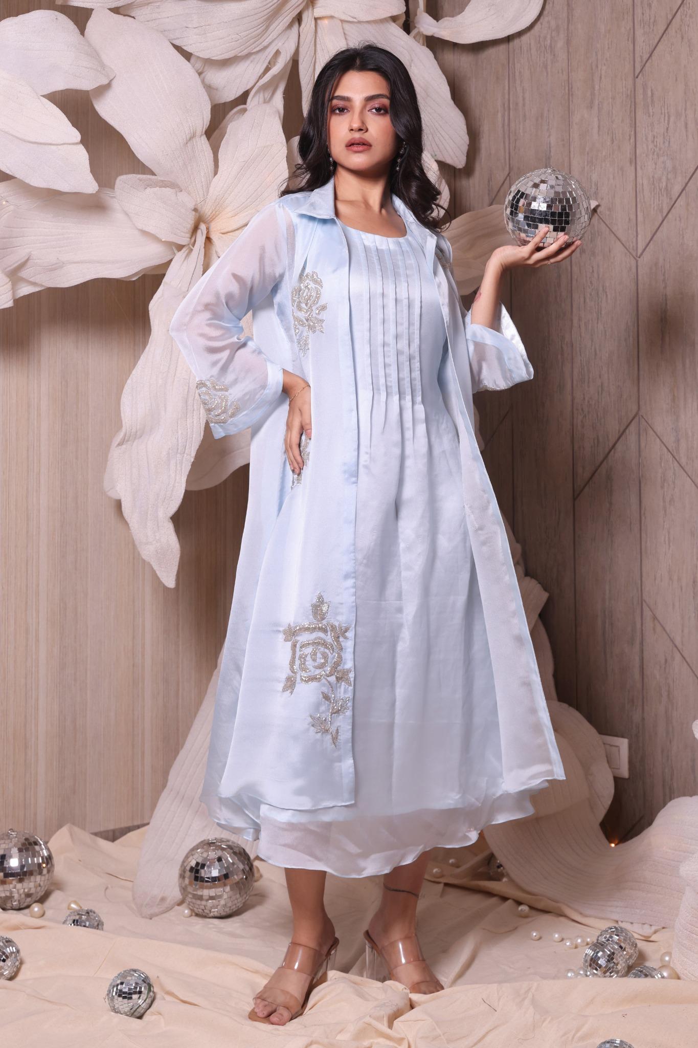Glass Tissue Katdana Embroidered Jacket Two Piece Dress
