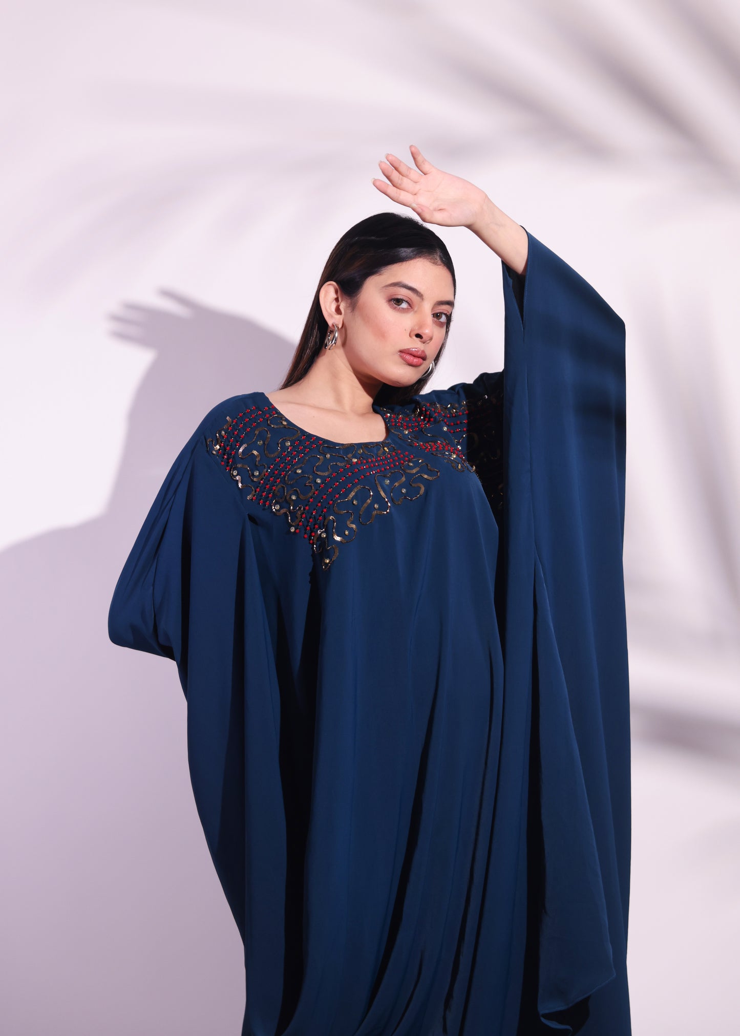 GEOMETRIC COWL KAFTAN DRESS