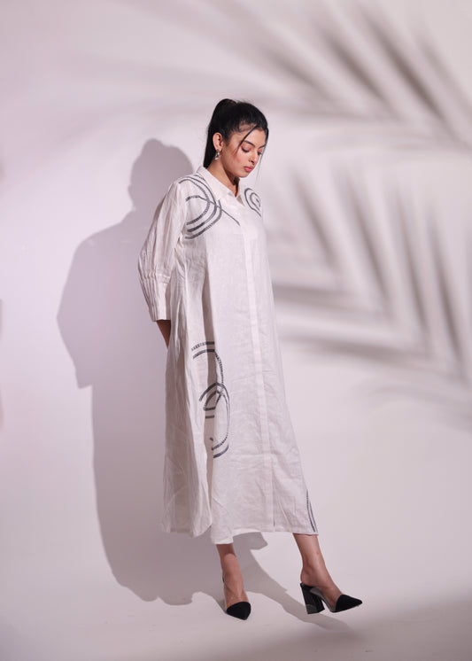 LUXURY THREAD EMBROIDERED  A-LINE LINEN FROCK