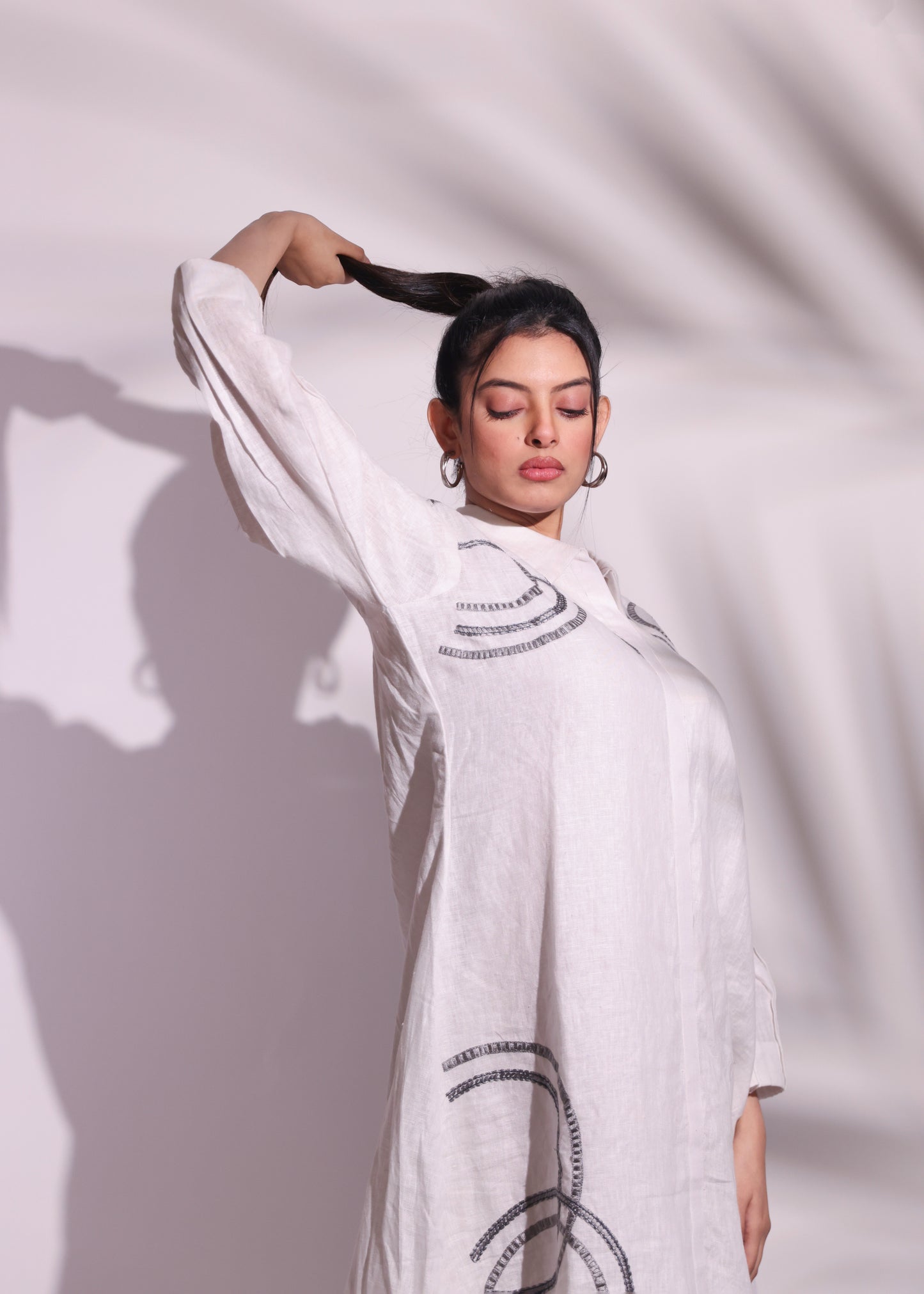 LUXURY THREAD EMBROIDERED A-LINE LINEN FROCK