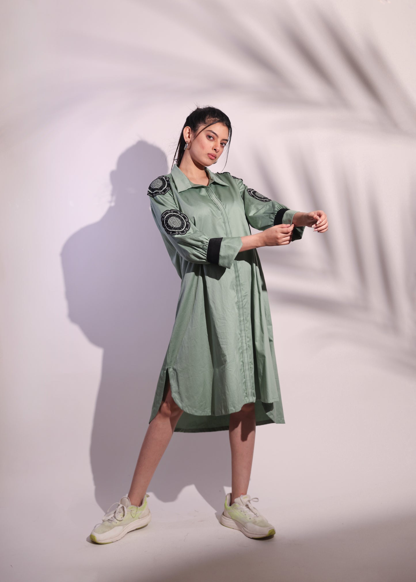 EMBROIDERED BOX PLEAT COTTON FROCK