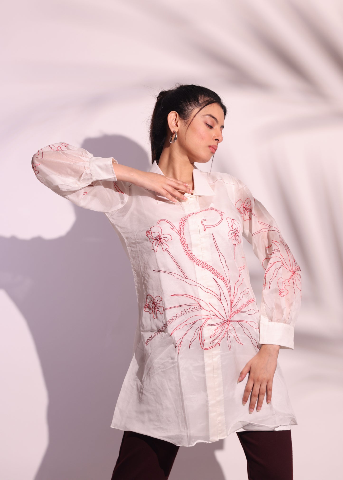 FLORAL THREAD EMBROIDERED LONG SHIRT