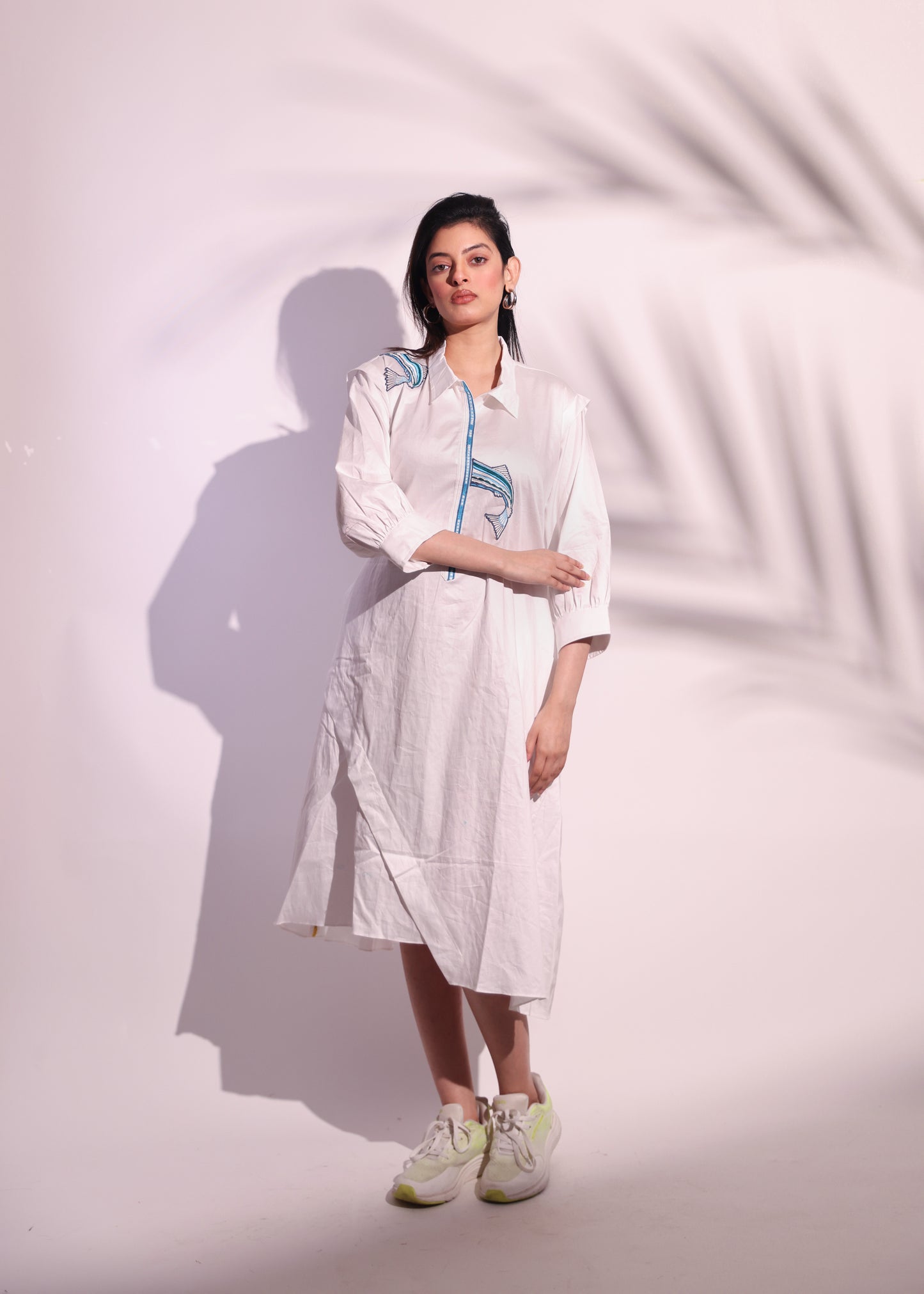 FISH EMBROIDERED A-LINE COTTON FROCK
