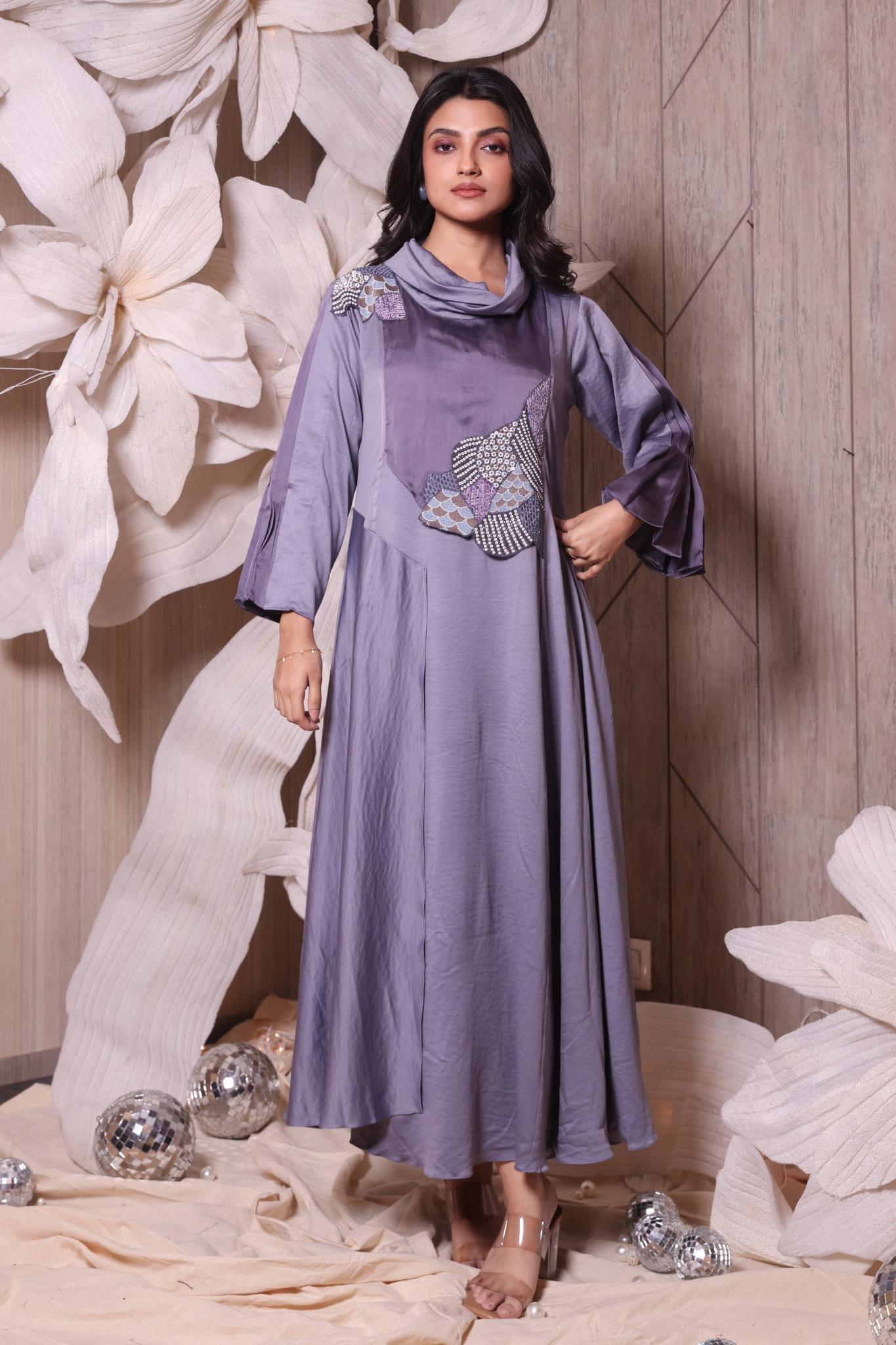 Cowl Shadow Effected Imported Mix Indo Western Dress