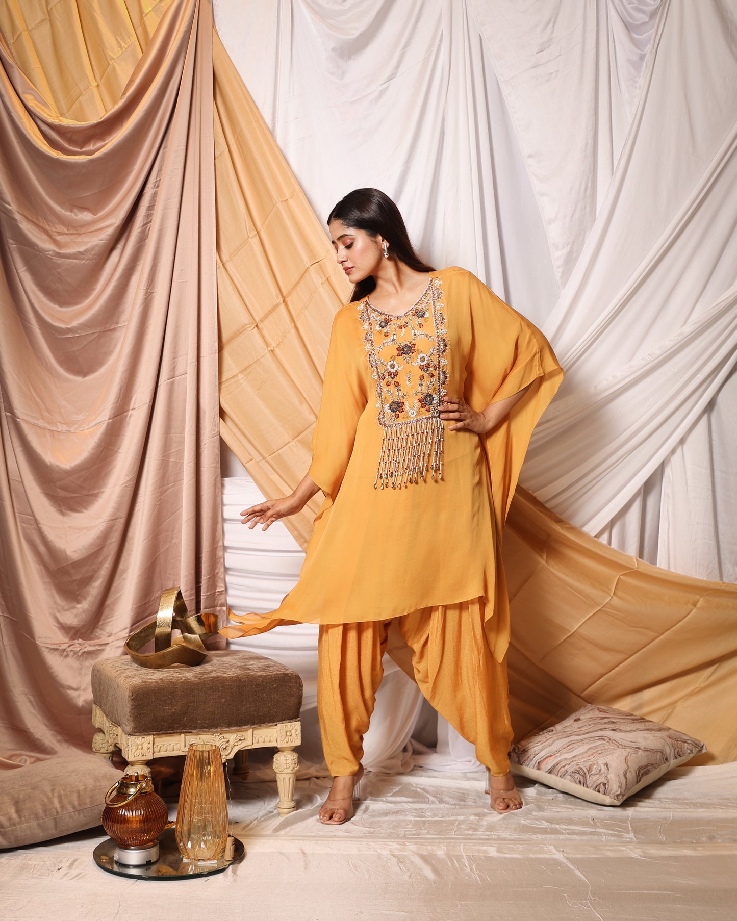 EMBROIDERED KAFTAN KURTA AND PATIALA PANT SET