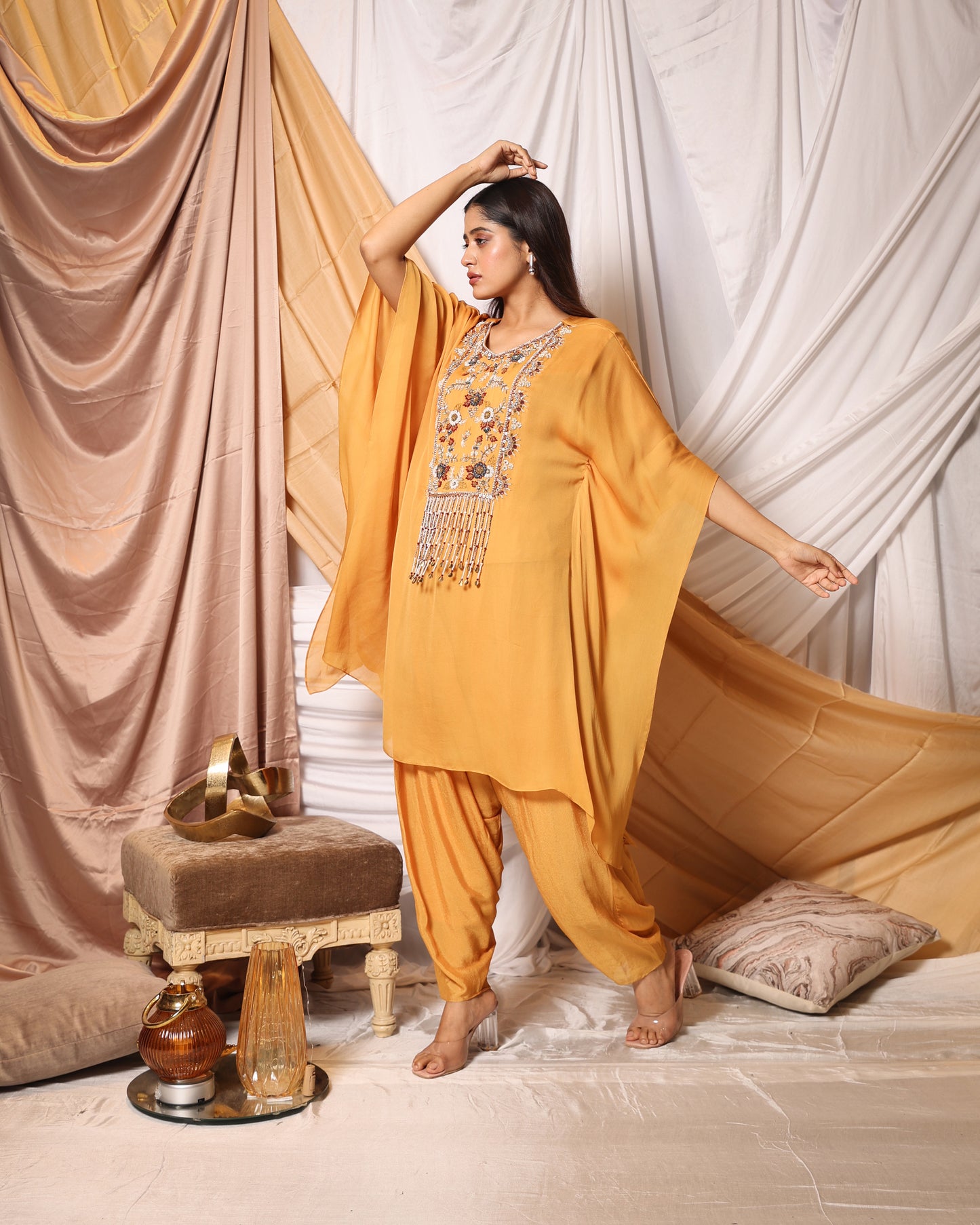 EMBROIDERED KAFTAN KURTA AND PATIALA PANT SET