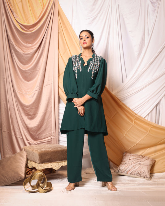 EMBROIDERED RAIN DROP TUNIC AND PANT CO-ORD SET