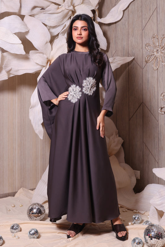 Textured Charcoal Grey Patch Work Indo Western Dress