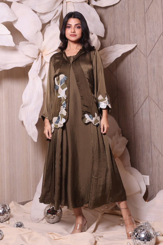 Olive Green Luxurious Combination Of Indo-Western Dress