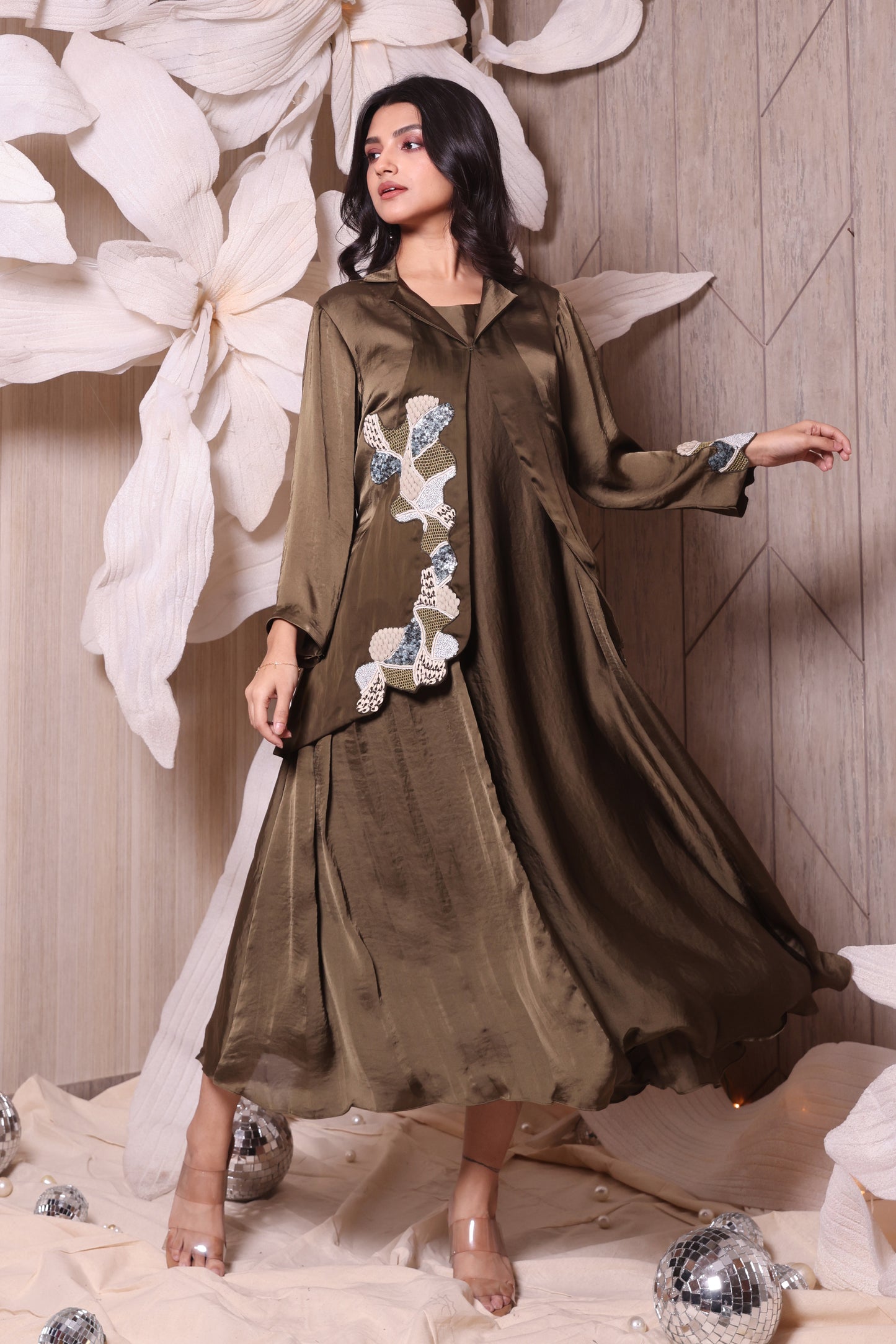 Olive Green Luxurious Combination Of Indo-Western Dress