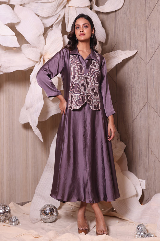 Shadow Effect Lavender Imported Cut Work Look Jacket Pattern Indo-Western Dress