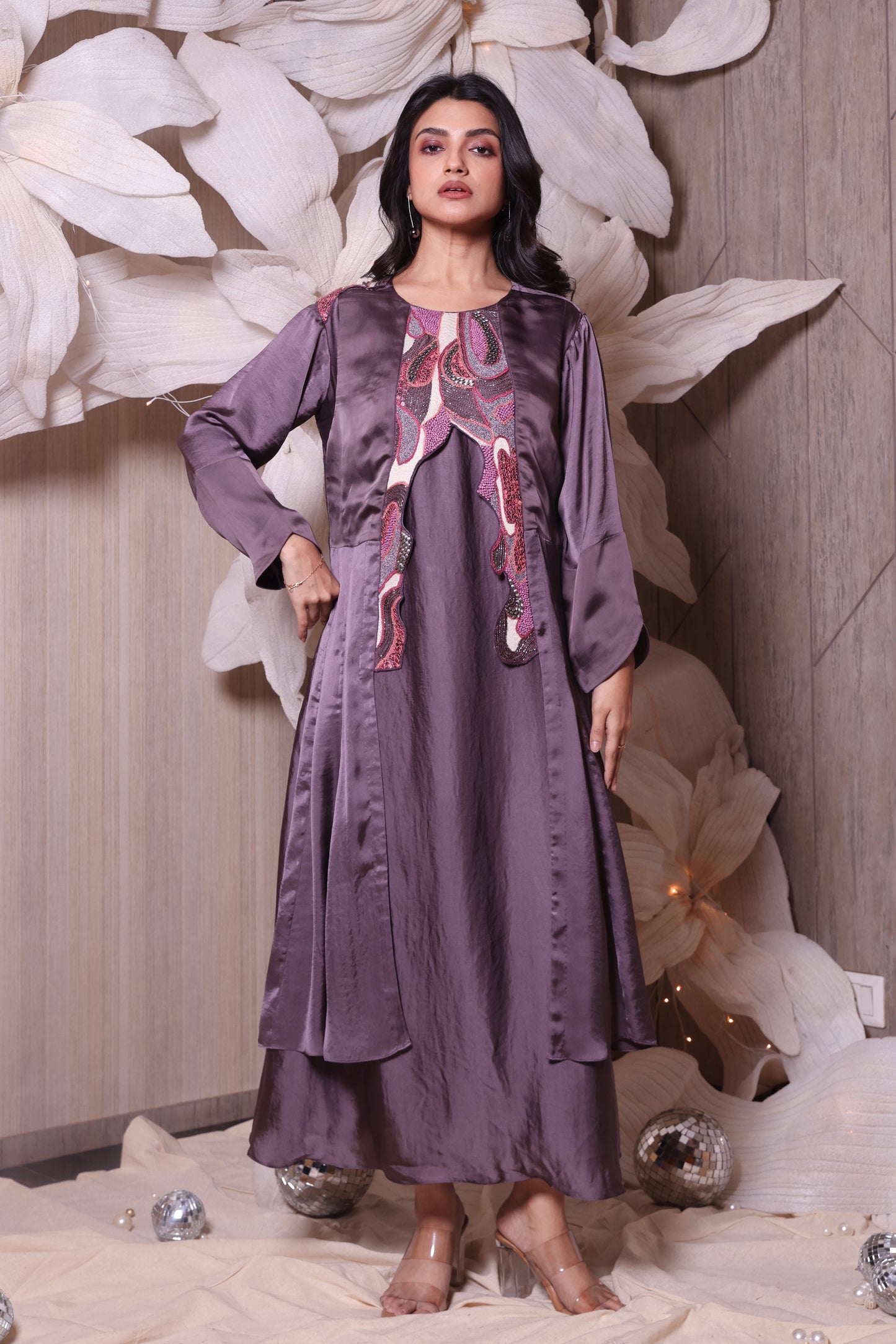 Shadow Effect Blend of Luxury Embroidered Indo Western Jacket Style Dress