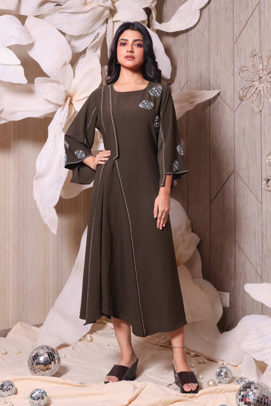 Olive Green Imported Crape Indo Western Dress