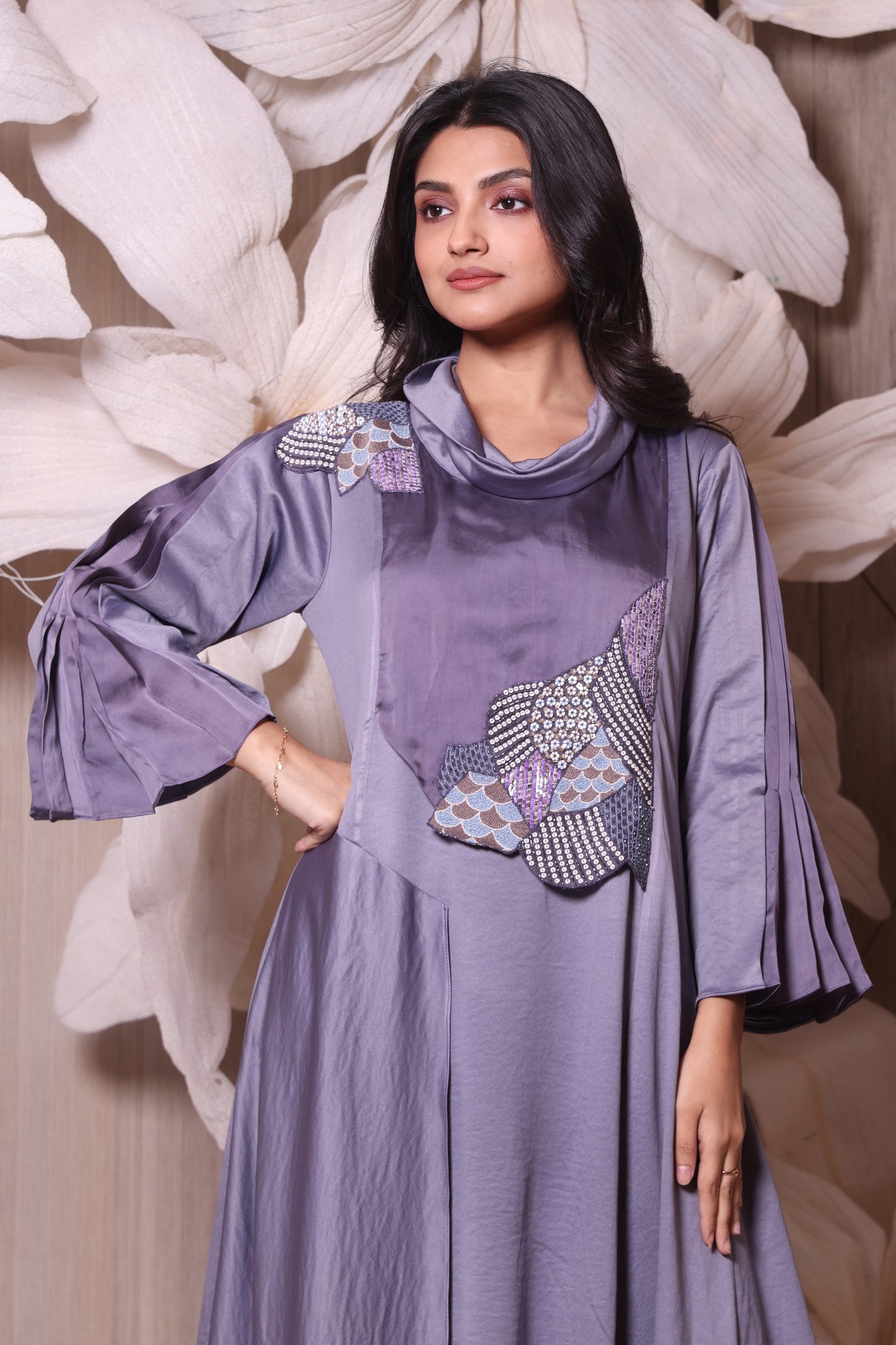 Cowl Shadow Effected Imported Mix Indo Western Dress