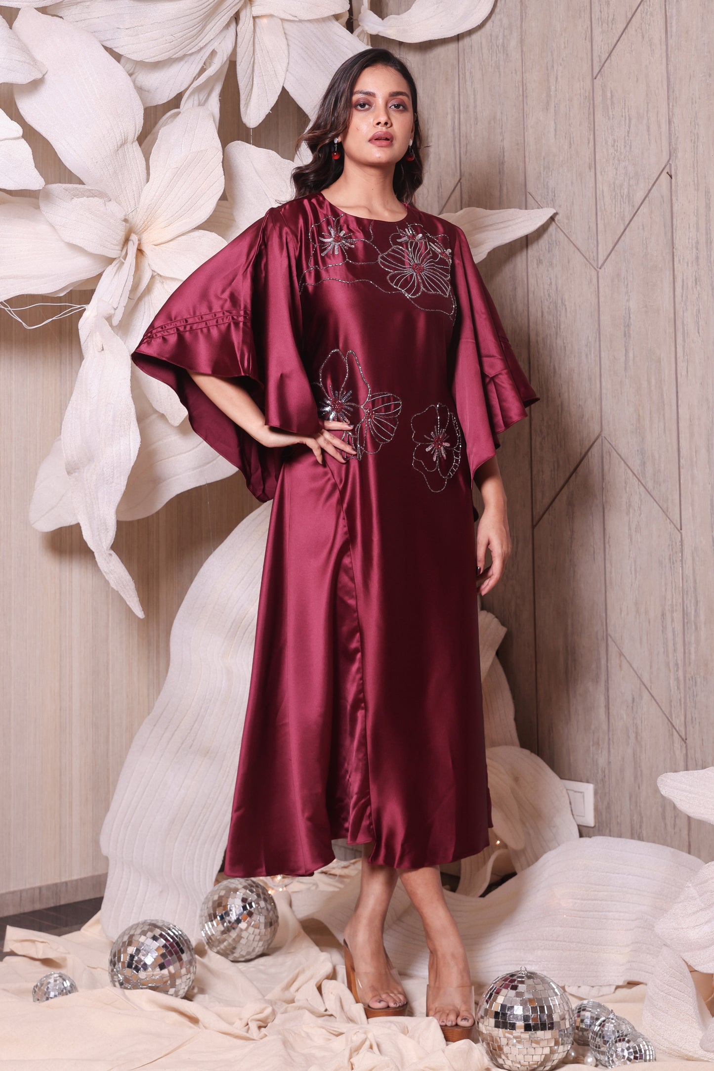 Cherry Red Imported Katdana Indo Western Dress