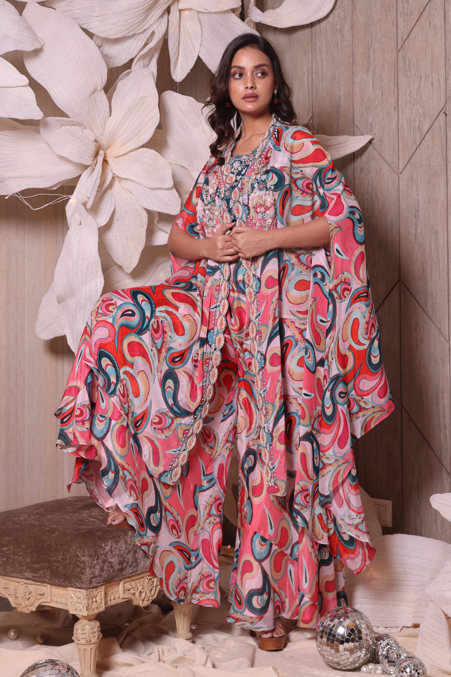 Digital Printed Chinon Sharara  Three Piece Set