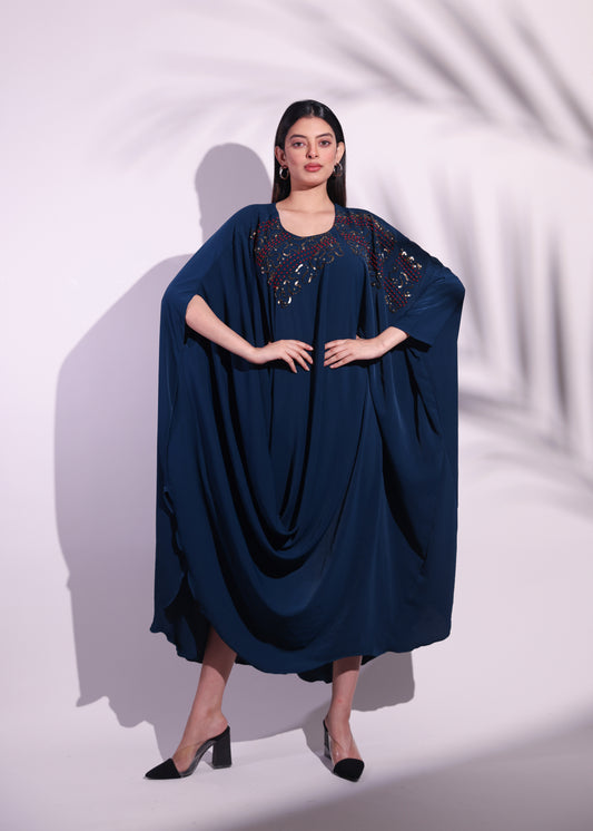 GEOMETRIC COWL KAFTAN DRESS