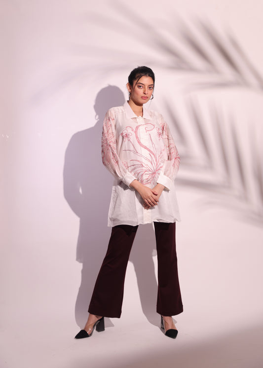 FLORAL THREAD EMBROIDERED LONG SHIRT